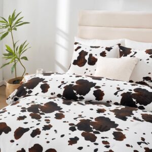 Cozy Bliss Fluffy Comforter Set Queen Size Cow Print, Farmhouse Sherpa Bed Set, Ultra Soft Thick Bedding Set for Winter, 3 Pieces, 1 Fuzzy Comforter & 2 Pillow Shams