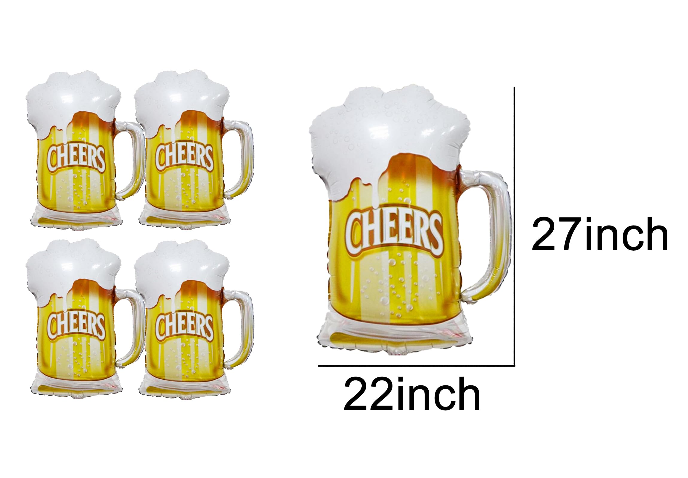 4PCS Beer Cup Balloons Foil Aluminum Beer Mug Cheers Balloon Birthday Party Decorations Bridal Shower Wedding Themed Party Supplies for Woman Man