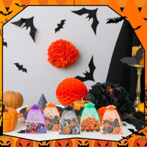 Ribbonlic 200 Pcs Halloween Organza Bags 4 x 6 Inches Small Mesh Bags Drawstring Gift Bags Bulk Halloween Goodie Bags Candy Treat Packaging Bags for Tick or Treat Halloween Party Favor