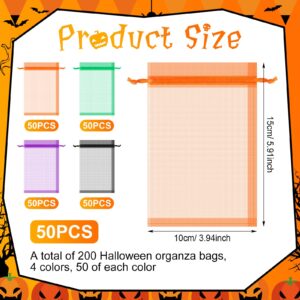 Ribbonlic 200 Pcs Halloween Organza Bags 4 x 6 Inches Small Mesh Bags Drawstring Gift Bags Bulk Halloween Goodie Bags Candy Treat Packaging Bags for Tick or Treat Halloween Party Favor