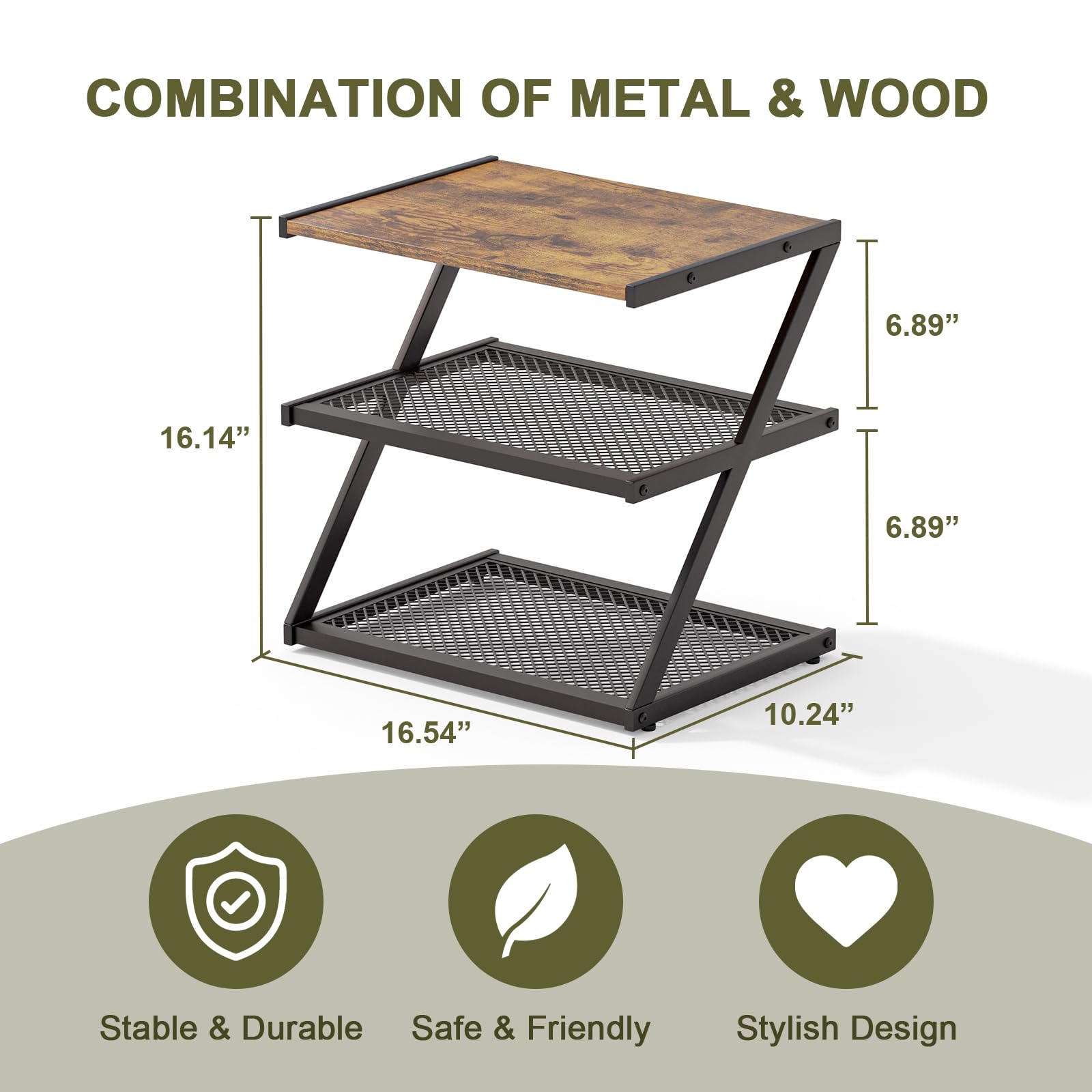 BWOORACKU Shoe Rack, Z-Frame Wooden Shoe Shelf with Heavy-Duty Metal Mesh Shelves for Hallway, Living Room, Closet, and Bedroom Organization - Organize Your Shoes in Style (16.54" x 10.24" x 16.14")