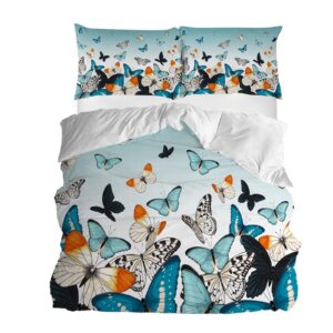 alageo butterfly colorful floral duvet cover sets country style bedding sets 3 pcs soft comforter cover set including 1 quilt cover 2 pillow cases, king size comforter cover set with zipper closure