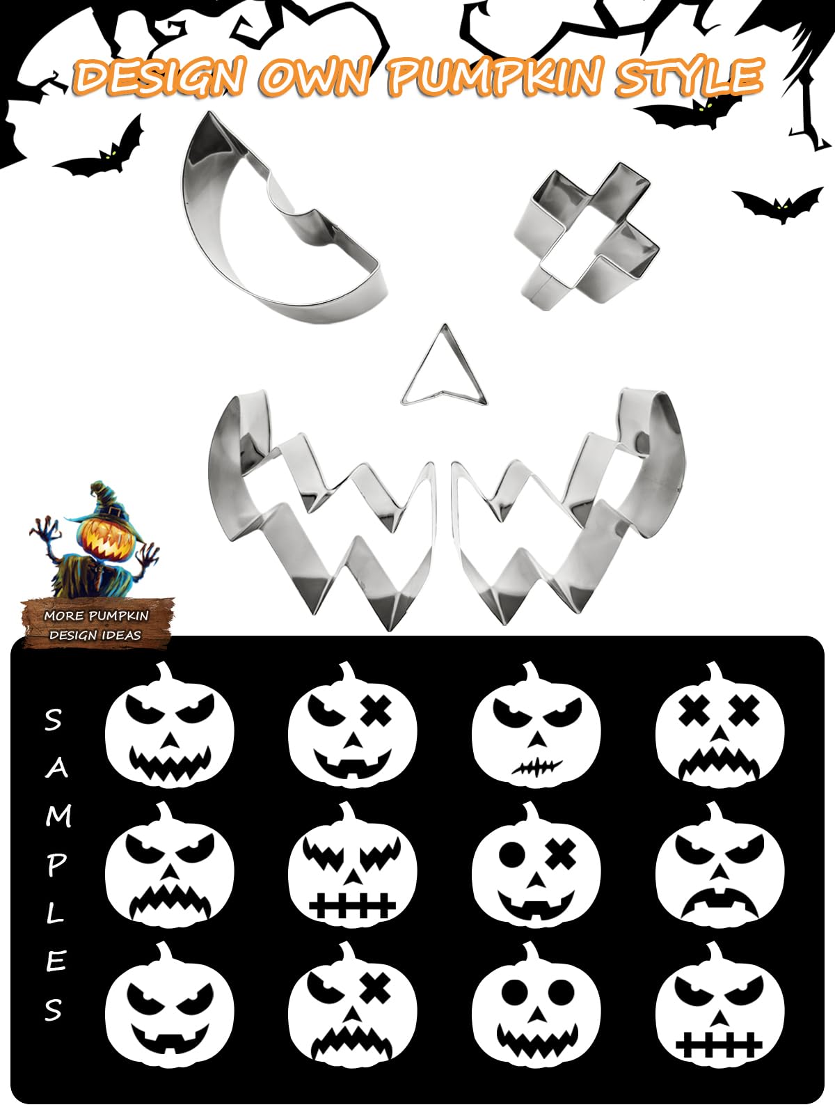 JVAENOUSN Halloween Pumpkin Carving Kit 12 Pcs Pumpkin Carving Tools Easy Professional Pumpkin Carving Cookie Cutters Stencils for Family Adults