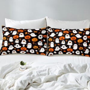 Feelyou Girls Pumpkin Lantern Twin Size Bedding Set Decoration Ghost Spider Bed Sheets for Kids Boys Kawaii Halloween Fitted Sheet Black Cute Sheets Set,No Top Sheet