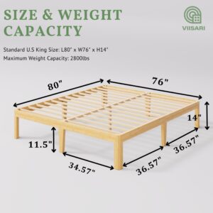 Viisari King Bed Frame Bamboo with Steel Slats Bamboo Bed Frame Solid Bamboo Foundation No Box Spring Needed Easy Assembly 14 Inch Platform Bed Frame Ample Under-Bed Storage Noise-Free