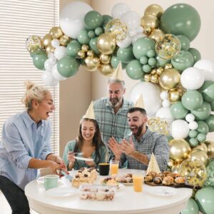 147pcs Sage Green Balloon Arch Kit, Sage Green and Gold White Balloons for Wedding Engagement Anniversary Bridal Shower Baby Shower Birthday Party Decorations