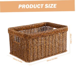 generic Wicker Storage Basket Reinforced Rustic Wicker Basket with Handles Drainage Interlocking Woven Storage Basket 15x10x5in Light Brown Home Storage Supplies (Dark Brown 14x9x7in)