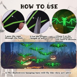 DIYASY Haning Bats Halloween Decor, 12 Pcs Large Glow Bats Wall Decorations for Outside 3D Plastic Flying Bat Light up Bats House Decorative Decals for Home Outdoor Window