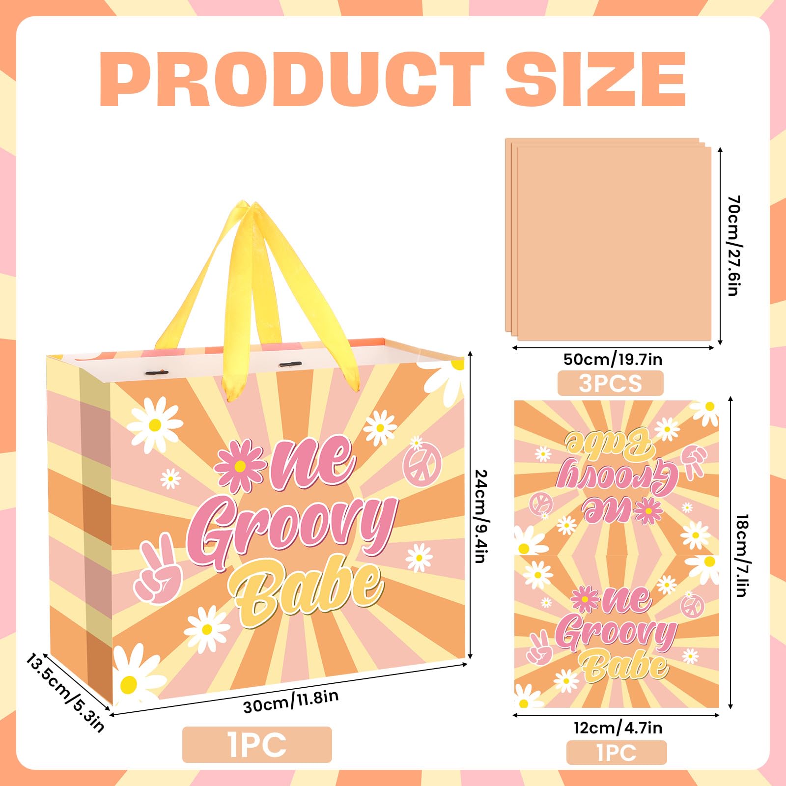 Groovy One Gift Bag Boho 1st Birthday Gift Bag for Girls with Card Tissue Paper, Daisy Flower Hippie First Birthday Wrapping Paper for Retro Birthday Baby Shower Party Gift Wrap Christmas Decorations Supplies