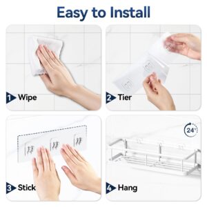 YASONIC Shower Caddy Adhesive 5 Pack, No Drill Bathroom Shower Organizers with Removable Hooks, Rust Proof Shower Shelves for Inside Shower, Wall-Mounted Shower Holder, White