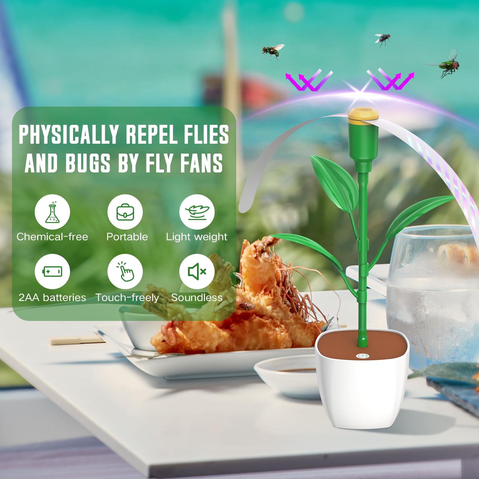 Fly Fans for Tables, Fly Repellent Fan for Outdoor & Indoor Food Fans to Keep Flies Away Battery Powered, Portable Fly Deterrent with Soft Blades for Restaurant, BBQ, Picnic (4 Pack)