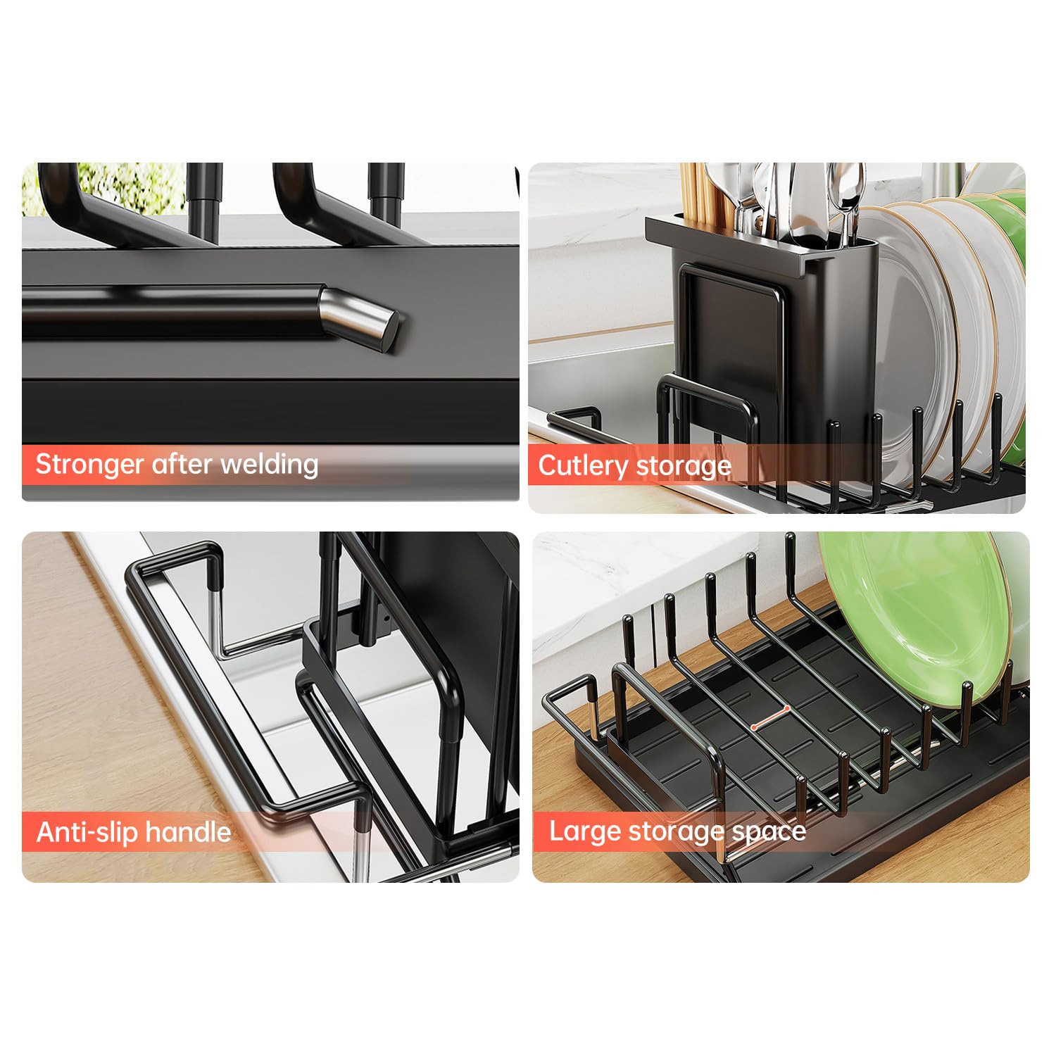 TOOCA BEAR Expandable Small Dish Drying Rack, Stainless Steels Over Sink Dish Drainer with Silicone Drying Tray Dish Racks for Kitchen Counter