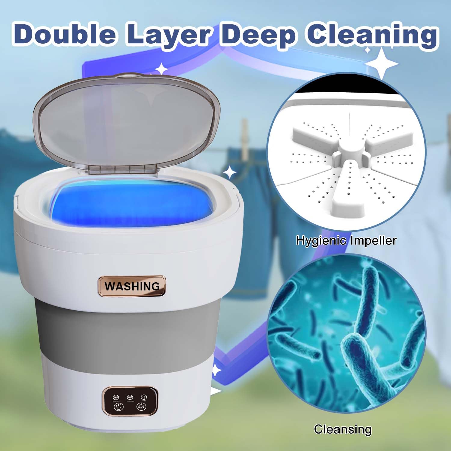 Portable Washing Machine, 15L 2 in 1 Foldable Small Washer with Spin Dry, Mini Labadora Portatil Deep cleaning for Baby Clothes, Underwear, Socks, Apartment, Dorm, Travel, RV Camping Laundry