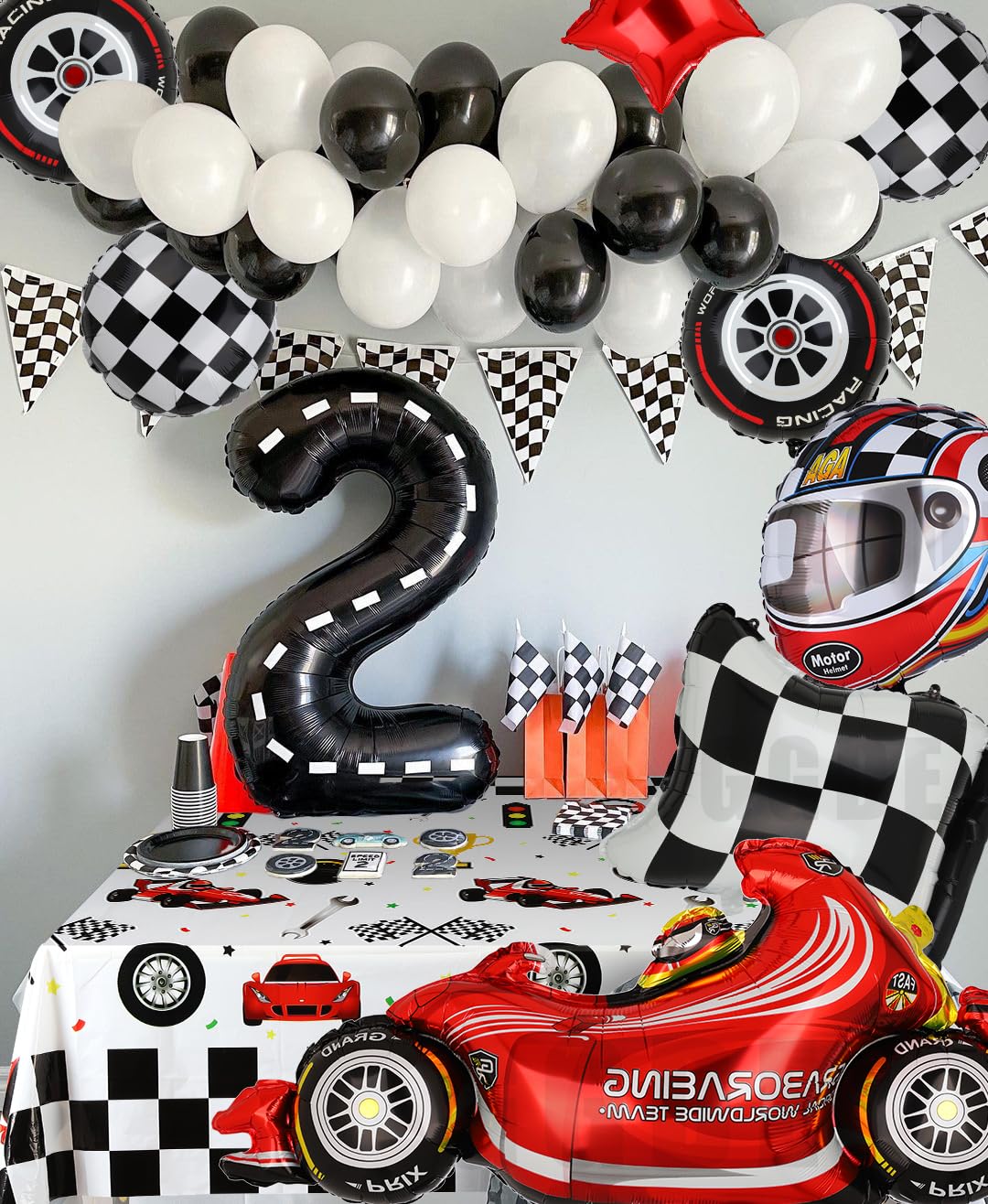 Race Car Balloons Tire Balloon Chequered Flag Balloons Helmet Balloons Baby Shower Kids Two Fast Speedy Race Car Themed Birthday Party Decor Supplies 10 Pcs Kit