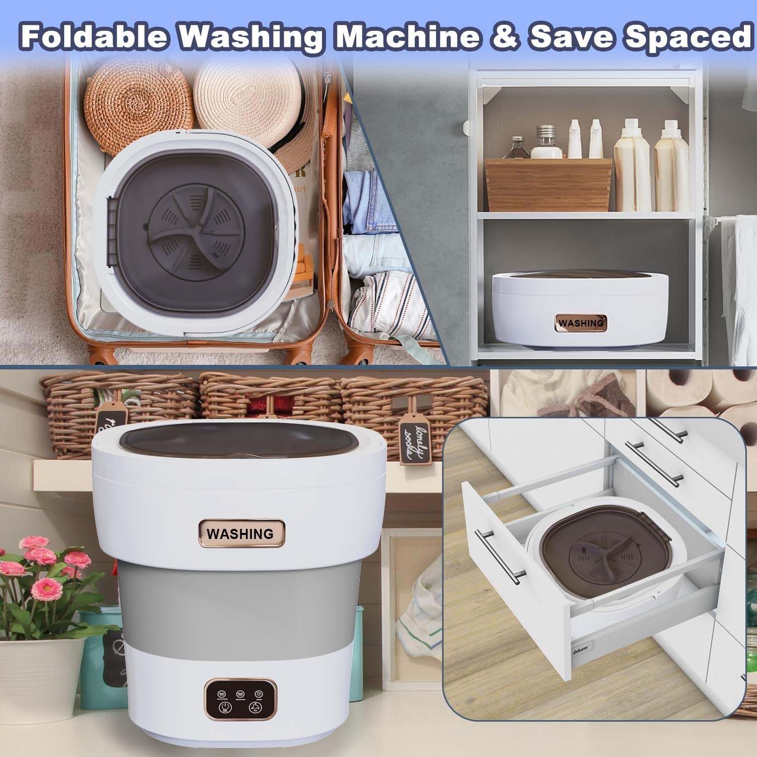 Portable Washing Machine, 15L 2 in 1 Foldable Small Washer with Spin Dry, Mini Labadora Portatil Deep cleaning for Baby Clothes, Underwear, Socks, Apartment, Dorm, Travel, RV Camping Laundry