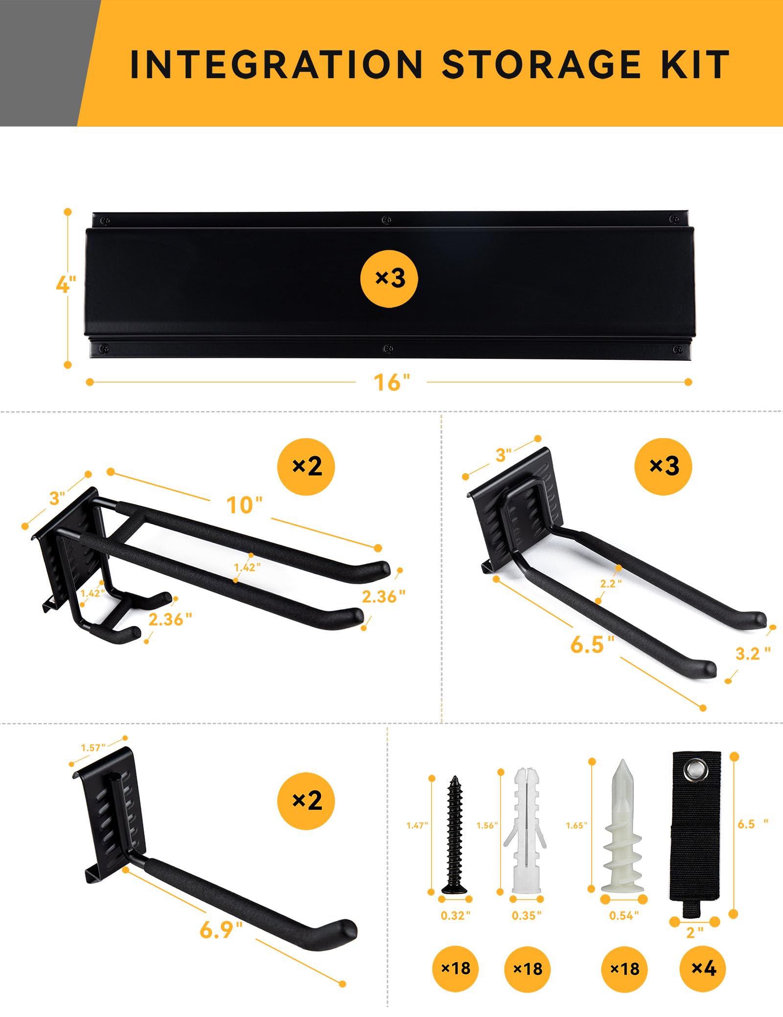 Garage Tool Organizer Wall Mount 48 Inches Max Load 539lbs ，Garage Storage, Garage Organization, Adjustable with 7 Heavy Duty Hooks and 4 Cable Ties, Yard Tools holder and Power Tool Organizer Rack