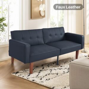 68.1'' Leather Sofa Bed Loveseat, Wide Modern Tufted Back Upholstered Convertible Sofa with Reclining Backrest for Living Room Apartment, Black