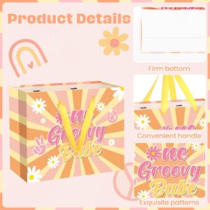 Groovy One Gift Bag Boho 1st Birthday Gift Bag for Girls with Card Tissue Paper, Daisy Flower Hippie First Birthday Wrapping Paper for Retro Birthday Baby Shower Party Gift Wrap Christmas Decorations Supplies