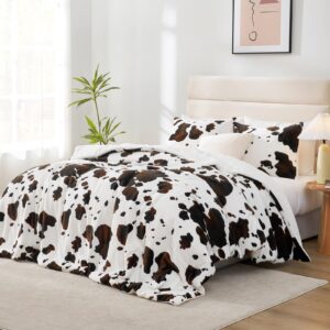 Cozy Bliss Fluffy Comforter Set Queen Size Cow Print, Farmhouse Sherpa Bed Set, Ultra Soft Thick Bedding Set for Winter, 3 Pieces, 1 Fuzzy Comforter & 2 Pillow Shams