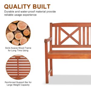 VINGLI 47” Outdoor Bench Acacia Wood Porch Bench, Wooden Bench Outdoor for Poolside Balcony Backyard