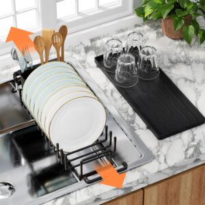 tooca bear expandable small dish drying rack, stainless steels over sink dish drainer with silicone drying tray dish racks for kitchen counter