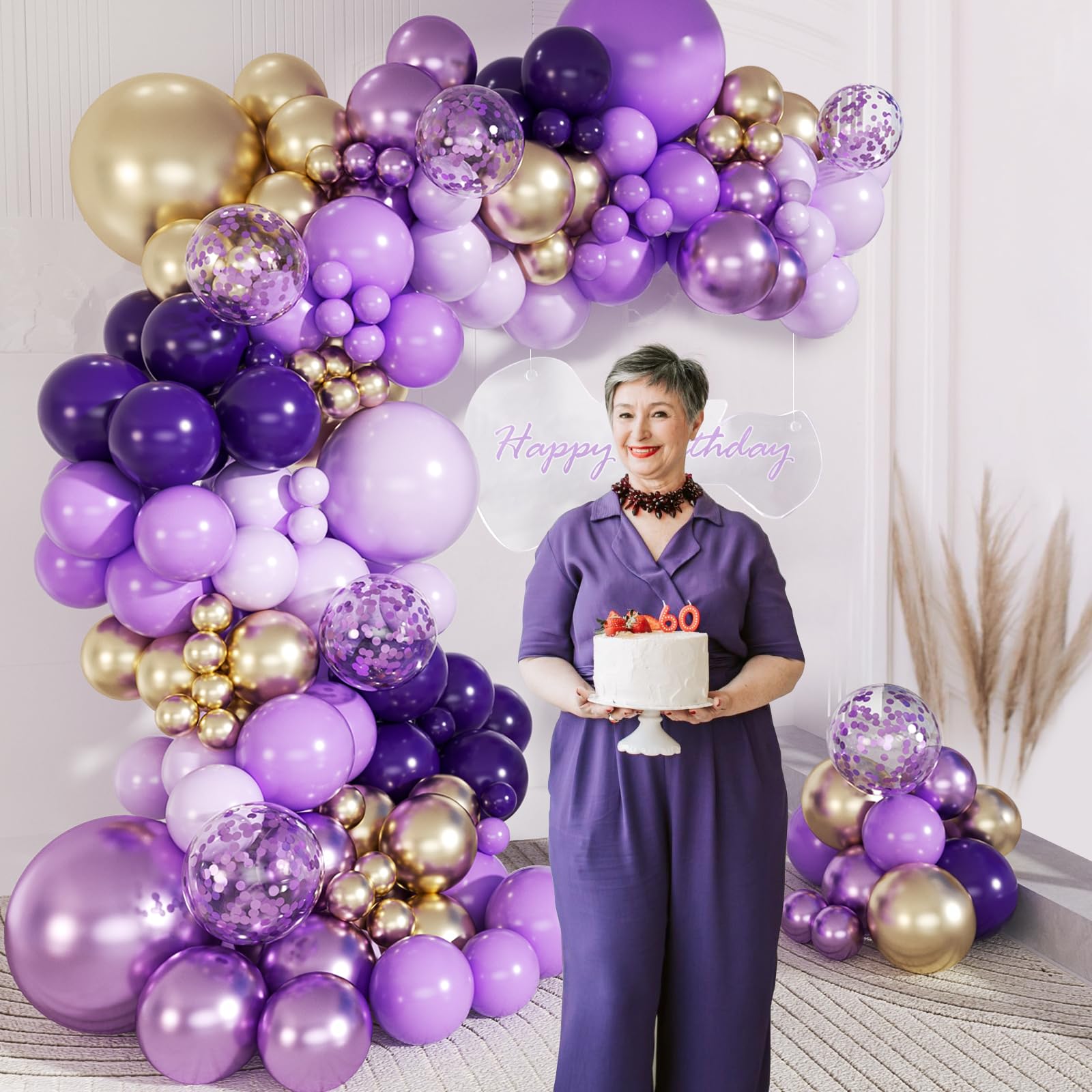 147pcs Purple and Gold Balloon Arch Kit, Purple and Gold Party Decorations with Purple Light Purple Dark Purple Metallic Purple Balloons for Birthday Wedding Baby Shower Party Decoration Women