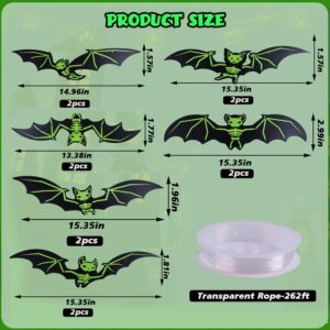 DIYASY Haning Bats Halloween Decor, 12 Pcs Large Glow Bats Wall Decorations for Outside 3D Plastic Flying Bat Light up Bats House Decorative Decals for Home Outdoor Window