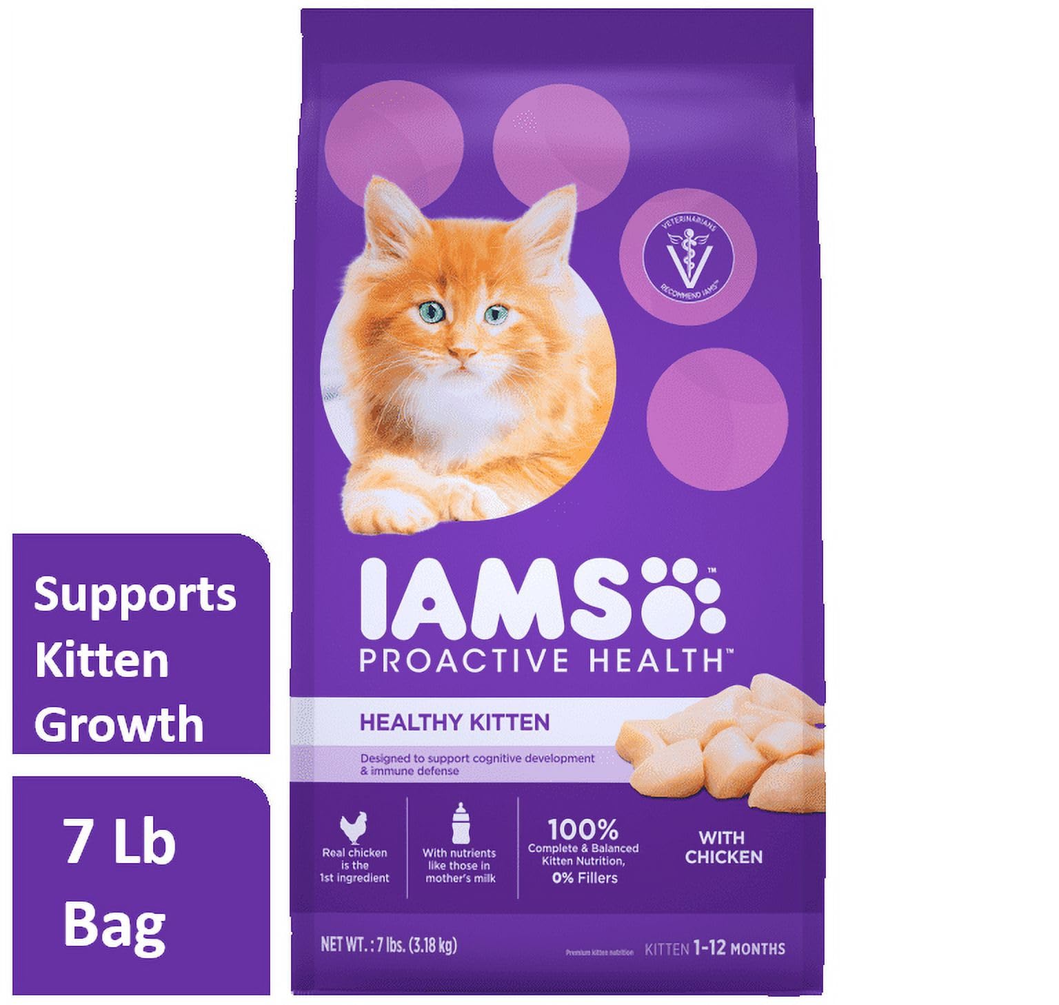 P L-RA IMS Proactive Health Healthy Kitten Dry Cat Food with Chicken, Omega-3 DHA, 100% Complete and Balanced Nutrition, 7 lb. Bag