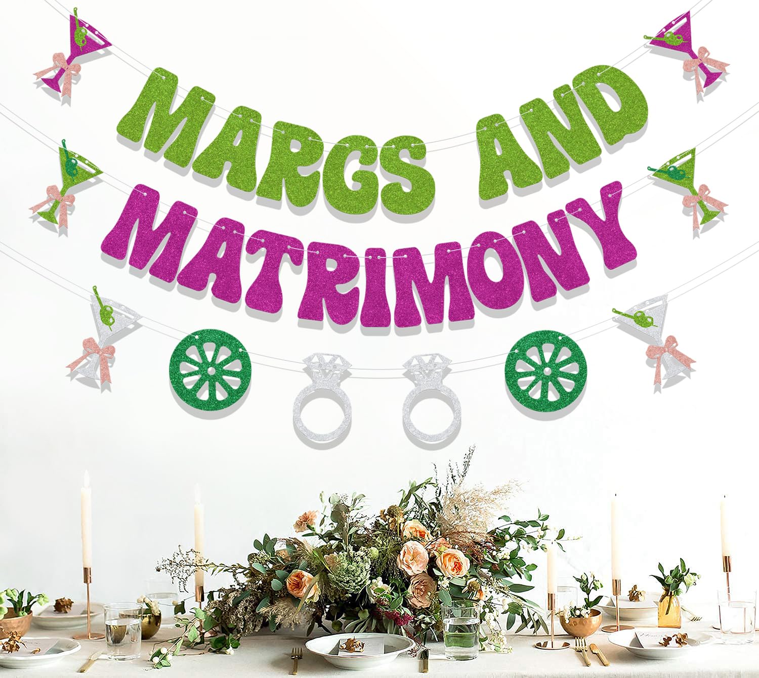 Margs And Matrimony Banner,Margarita Bachelorette Party Decor Soon to Be Bride Party Banner,Mexican Fiesta Bachelorette Cactus Bridal Wedding Engagement Party Decor Supplies Green & Rose Red