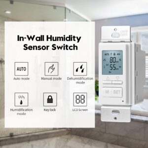 New 2024! Humidity Sensor Switch, Ortis in-Wall Bathroom Fan Automated Control Switch with Separate Sensor, Air Moisture Detection, Neutral Wire Required, Keep Your Room Dry, 328 ft Range, 110/220V