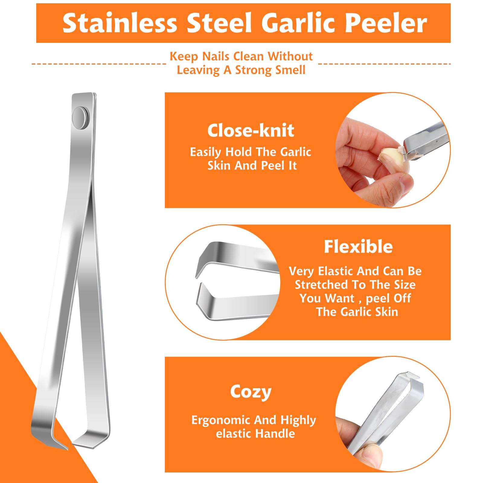 3pcs Stainless Steel Garlic Peeler, Diagonal Tweezers, Vegetables Peeler Garlic Skin Remover, Fish Bone Tweezers, Chicken, Duck, Meat Hair Extractor Portable Garlic Peeling Clips