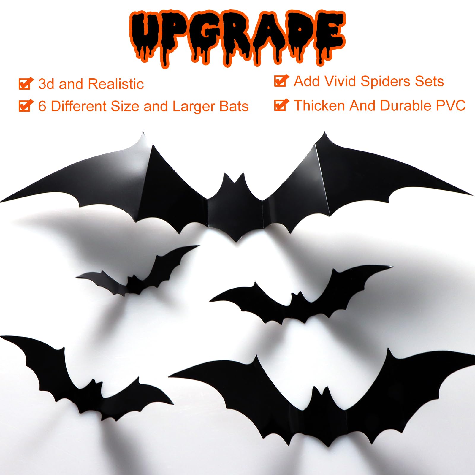 150 Pcs Bat Halloween Decorations: Magicsky 3D PVC Stickers Bat Wall Decor, DIY Black Window Party Home Room Décor Supplies, 140 Bats and 10 Spiders with Foam Tape