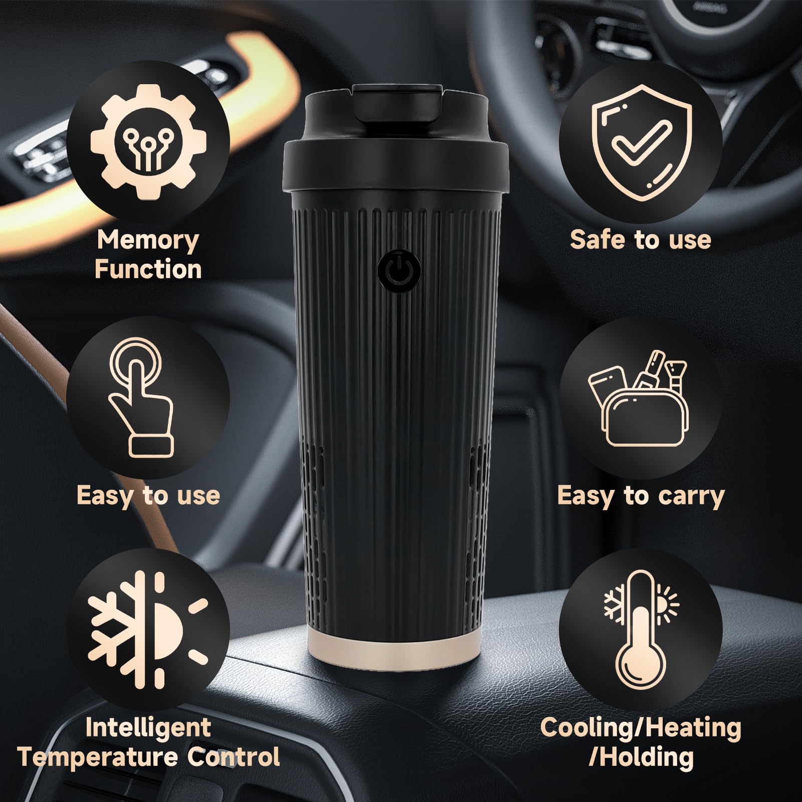 LILOOVKE Smart Cup Car Electric Cooling and Heating Cup 12V Car Travel Heating Cup Smart Coffee Mug 12oz Insulated Mug for Car/Office/Home/Travel Multi-function Temperature Control Electric Kettle