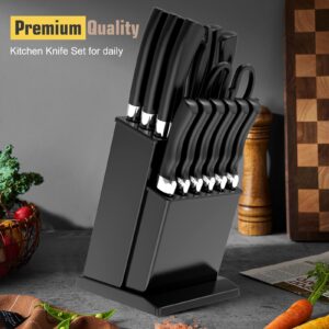 Meleho 15 Piece Kitchen Knife Set, Kitchen Knives Set, ABS Handle Chef Knife Set, Multifunction Knife Block Set For Slicer, Cutting, Chopping,Perfect Holiday Gift (BLACK)