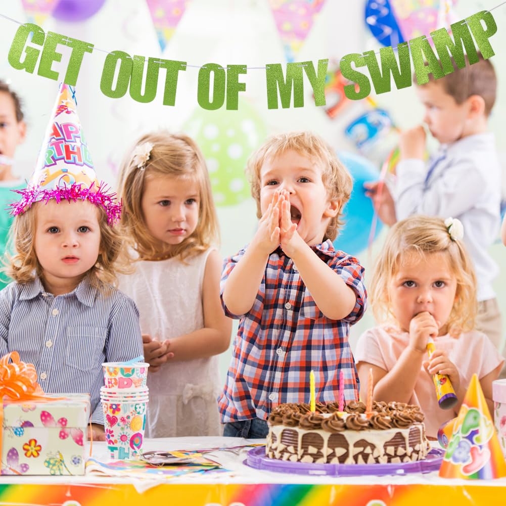 Get Out of My Swamp Banner Green Glitter Birthday Party Decorations Housewarming Party Decor Supplies for Shrek