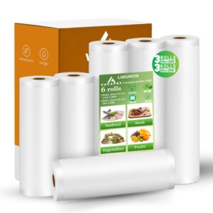 multi-layer vacuum sealer bags rolls, liwunon 6 pack 11" x 20' x3 rolls and 8" x 20' x3 rolls commercial grade bag rolls, compatible with all kinds of vacuum sealers