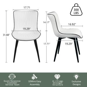 YOUTASTE White Dining Chairs Set of 2 Upholstered Mid Century Modern Kitchen Dining Room Chairs Armless Faux Leather Accent Chairs Metal Vanity Lounge Chair with Back for Living Room Bedrooms