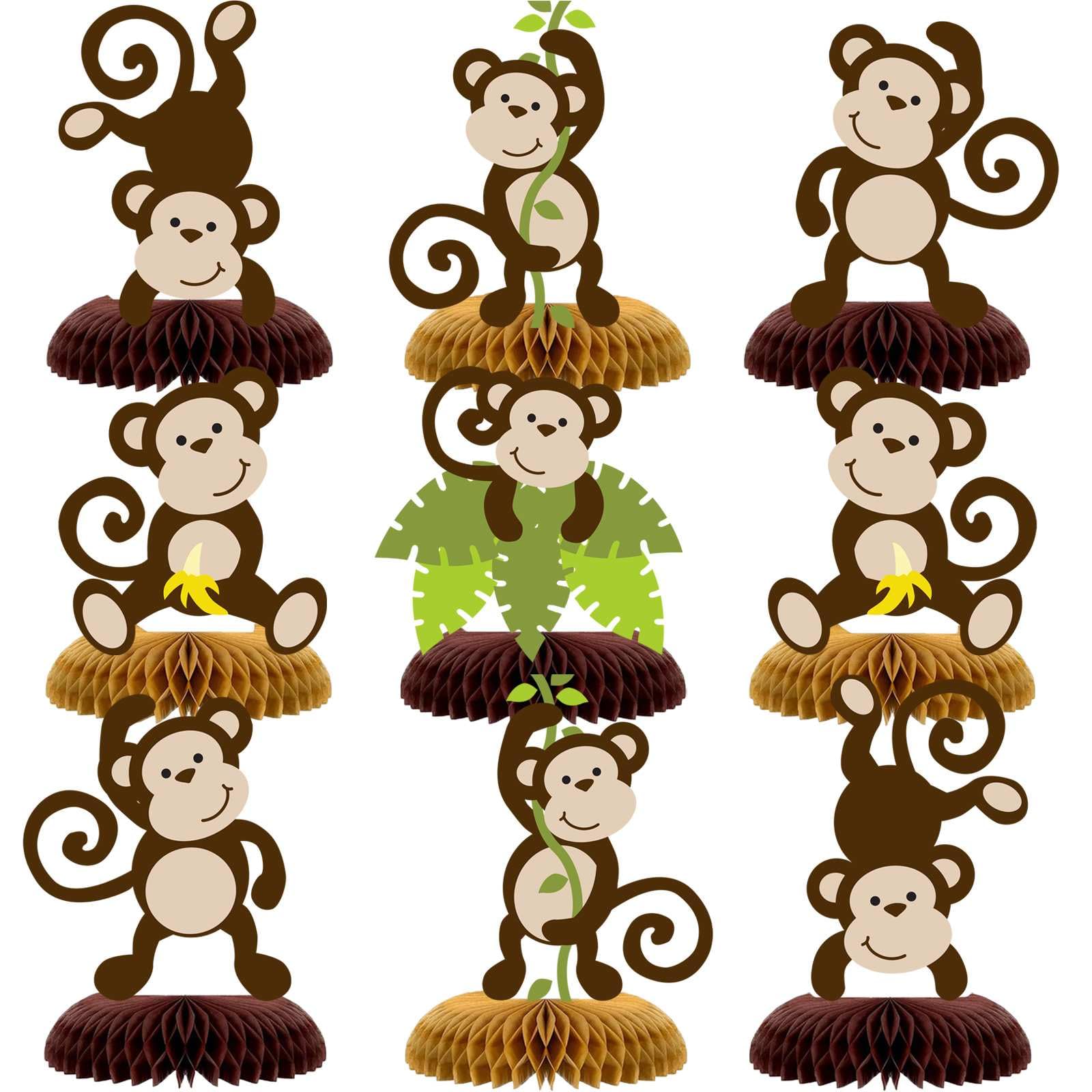 Monkey Honeycomb Table Centerpieces Jungle Party Decorations,Kids Jungle Safari Animal Themed Birthday Baby shower Party Supplies,Monkey Table Toppers Centerpieces Decor