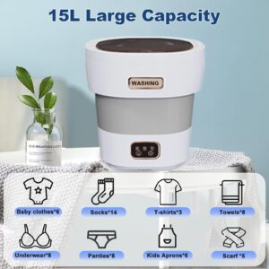 Portable Washing Machine, 15L Large Capacity New Model, Mini Washing Machine with Spin Dryer, Small Foldable Laundry Washer for Travel, Dorm, Capming, Apartment, Socks, Underwear, Baby Clothes, Grey