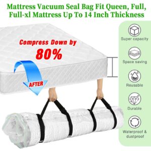 Westale Mattress Vacuum Bag Queen/Full/Full-XL New Upgraded Straps for Moving Leakproof Double Zip Seal Mattress Compression Vacuum Storage Bags Space Saver for Memory Foam & Latex Mattress