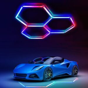 all4detail remote hexagon garage lights, rgb dimmable led hexagon light with 358 modes, led ceiling light for party, gaming room, bar, club, gym