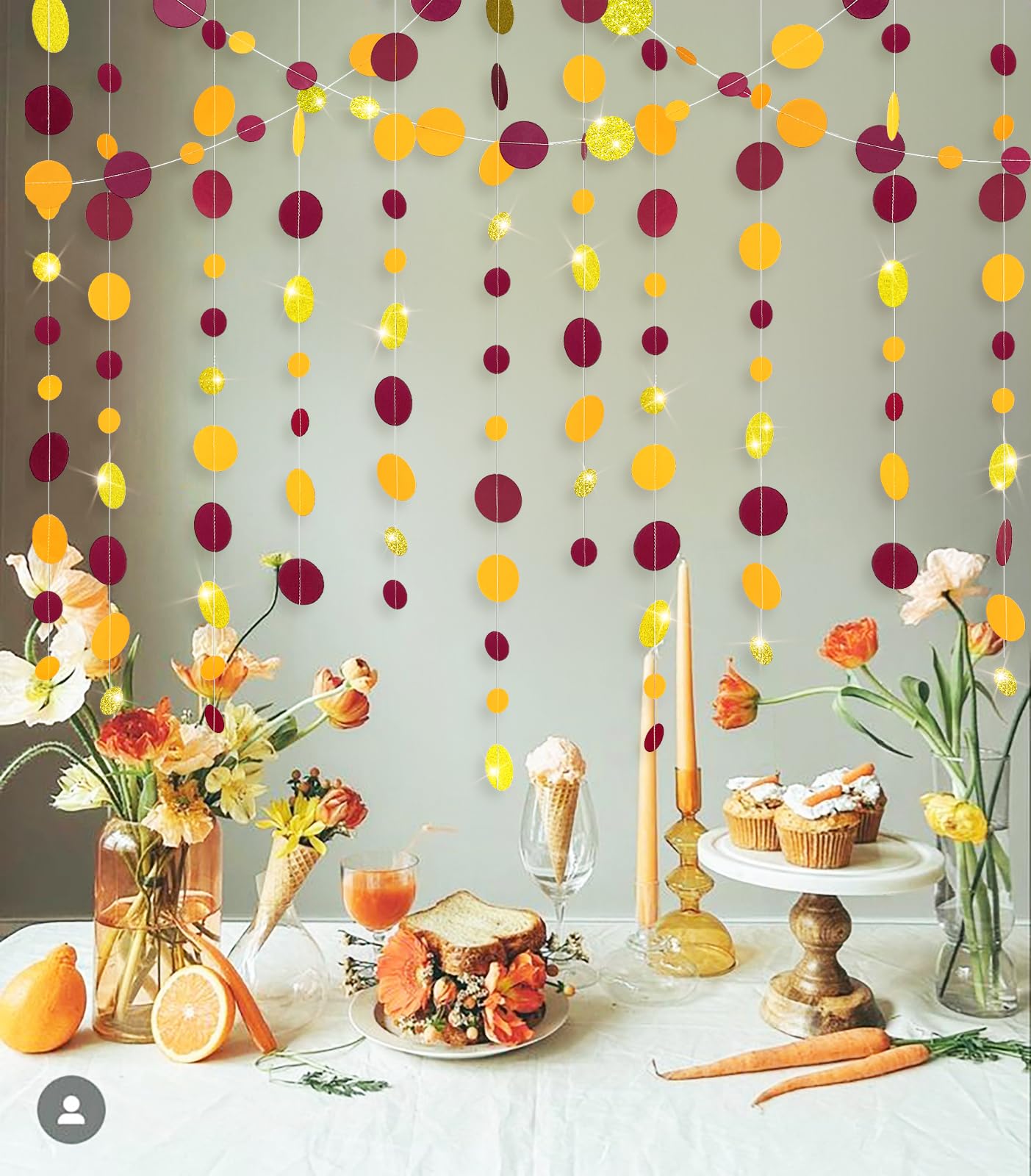 Fall Birthday Party Decorations/Fall Bridal Shower Decorations Thanksgiving Party Decorations Burgundy Orange Gold Circle Paper Garlands/Fall Party Decorations