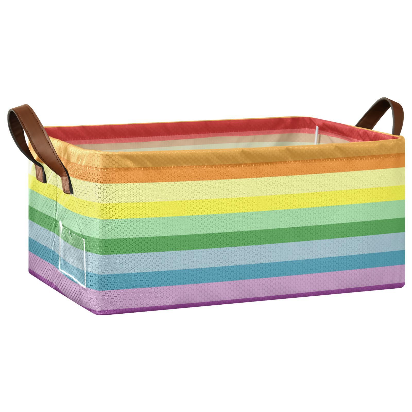 Boccsty Rainbow Stripe Pastel Dark Open Home Storage Bins Large Storage Basket Organizing Shelves Closet Toy Clothes Storage Bins Foldable Collapsible Storage Box for Shelves Nursery Office 1 Pack