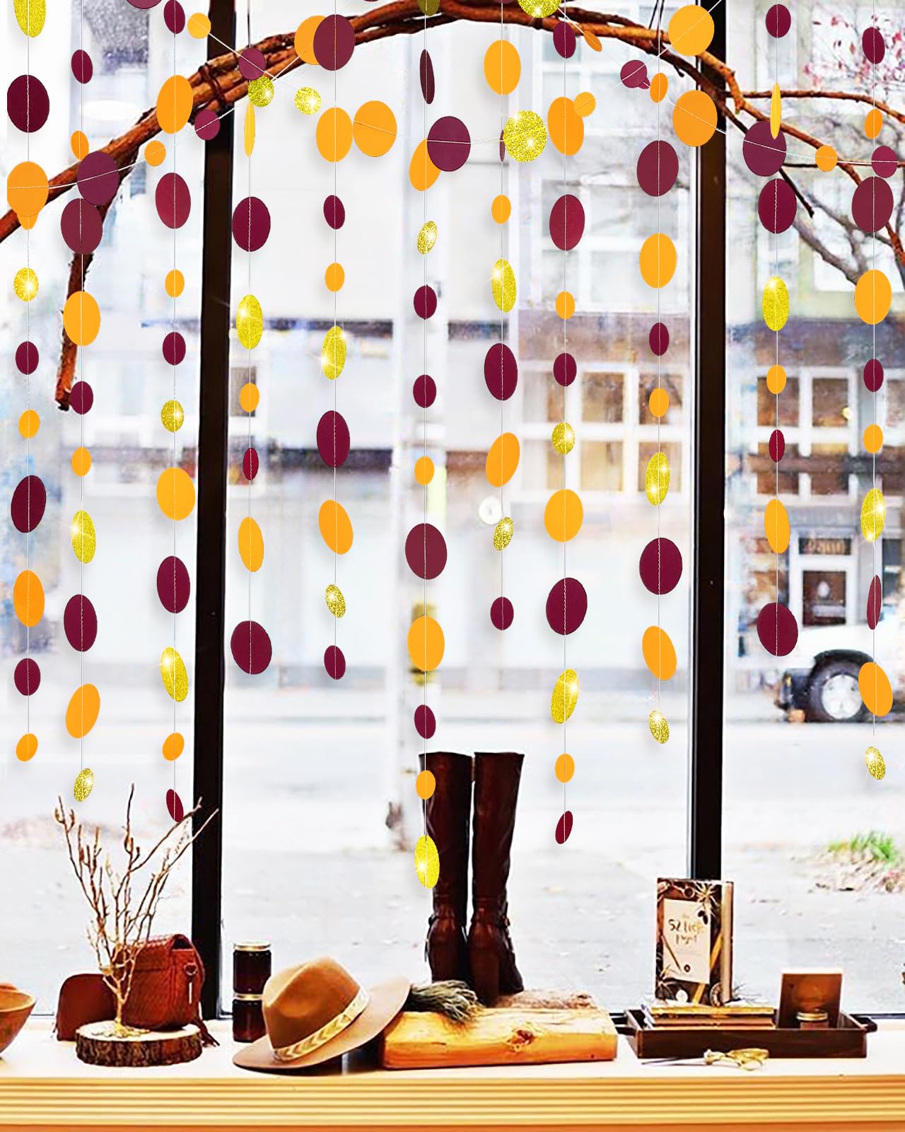 Fall Birthday Party Decorations/Fall Bridal Shower Decorations Thanksgiving Party Decorations Burgundy Orange Gold Circle Paper Garlands/Fall Party Decorations