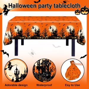 Avezano 3 pcs Halloween Tablecloths Halloween Table Cloth Rectangle Full Moon Scary Night Castle Halloween Party Table Cover 108x54 Inch (Orange)