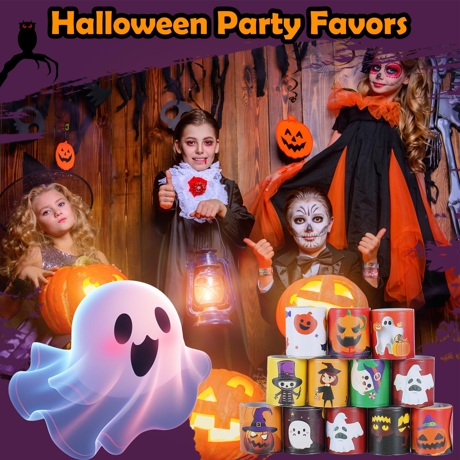 Halloween Slap Bracelets 36 PCS Bulk Party Favors for Kids Pumpkin Ghost Snap Bracelet Party Supplies Halloween Goodie Bag Fillers Classroom Prizes Toys Halloween Gifts for Girls Boys