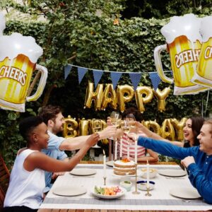 4PCS Beer Cup Balloons Foil Aluminum Beer Mug Cheers Balloon Birthday Party Decorations Bridal Shower Wedding Themed Party Supplies for Woman Man