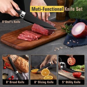 Meleho 15 Piece Kitchen Knife Set, Kitchen Knives Set, ABS Handle Chef Knife Set, Multifunction Knife Block Set For Slicer, Cutting, Chopping,Perfect Holiday Gift (BLACK)