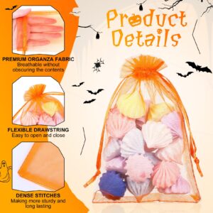 Ribbonlic 200 Pcs Halloween Organza Bags 4 x 6 Inches Small Mesh Bags Drawstring Gift Bags Bulk Halloween Goodie Bags Candy Treat Packaging Bags for Tick or Treat Halloween Party Favor