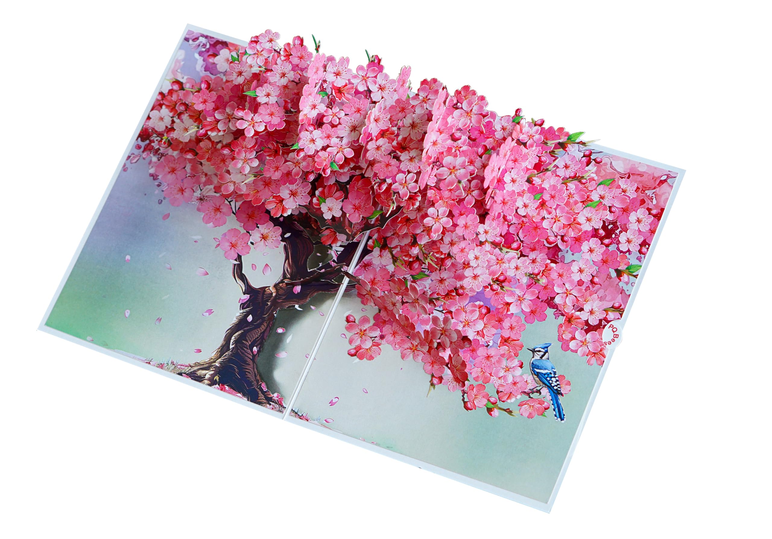 PQ Bees Pop Up Birthdays Card for Women Mom Grandma Wife | 3D Mother’s Day Anniversary Get Well Soon Thank You Valentines Day Card (Size 6x8 In – Cherry Blossom BlueJay Bird).